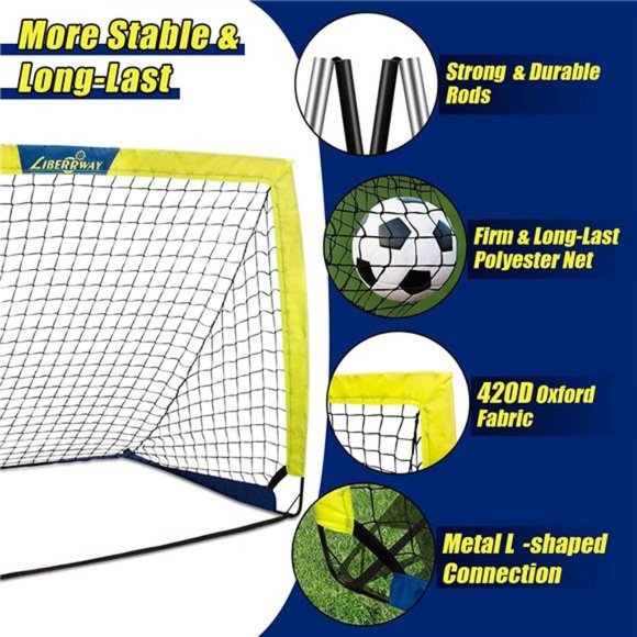 Soccer Goal 4'x 3' Portable Kids Soccer Goals with 6 Training Cones,, 2 Set - Picture 2 of 6